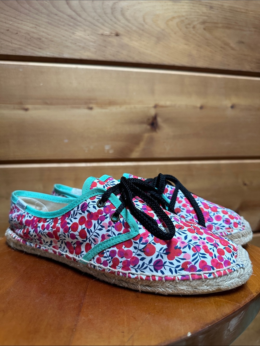 SOLUDOS lace up floral espadrille shoe flat 9 / 40